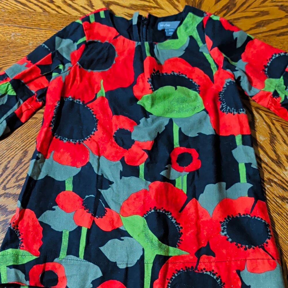 Baby Gap Poppy Floral Shift Dress Black/Red/Green/Gray Size 18-24 Month